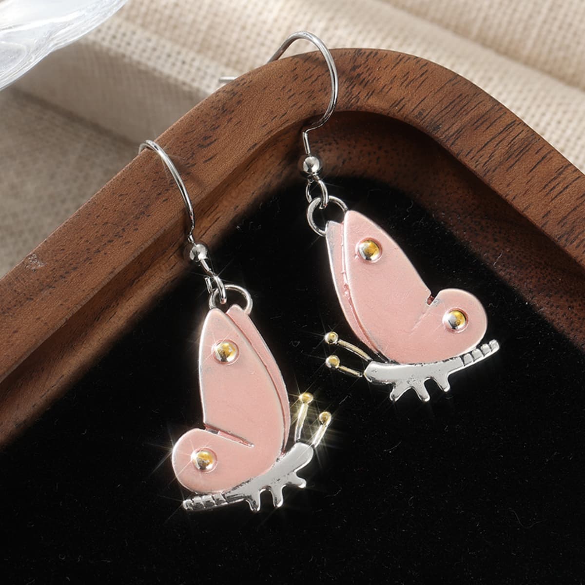 Light Pink Enamel Butterfly Dangle Earrings for Women
